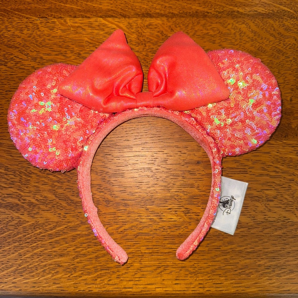 Disney Coral Sequin Minnie Mouse Ears Headband
